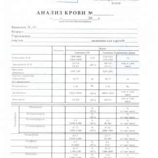 Справка общего анализа крови по форме 224/у - образец